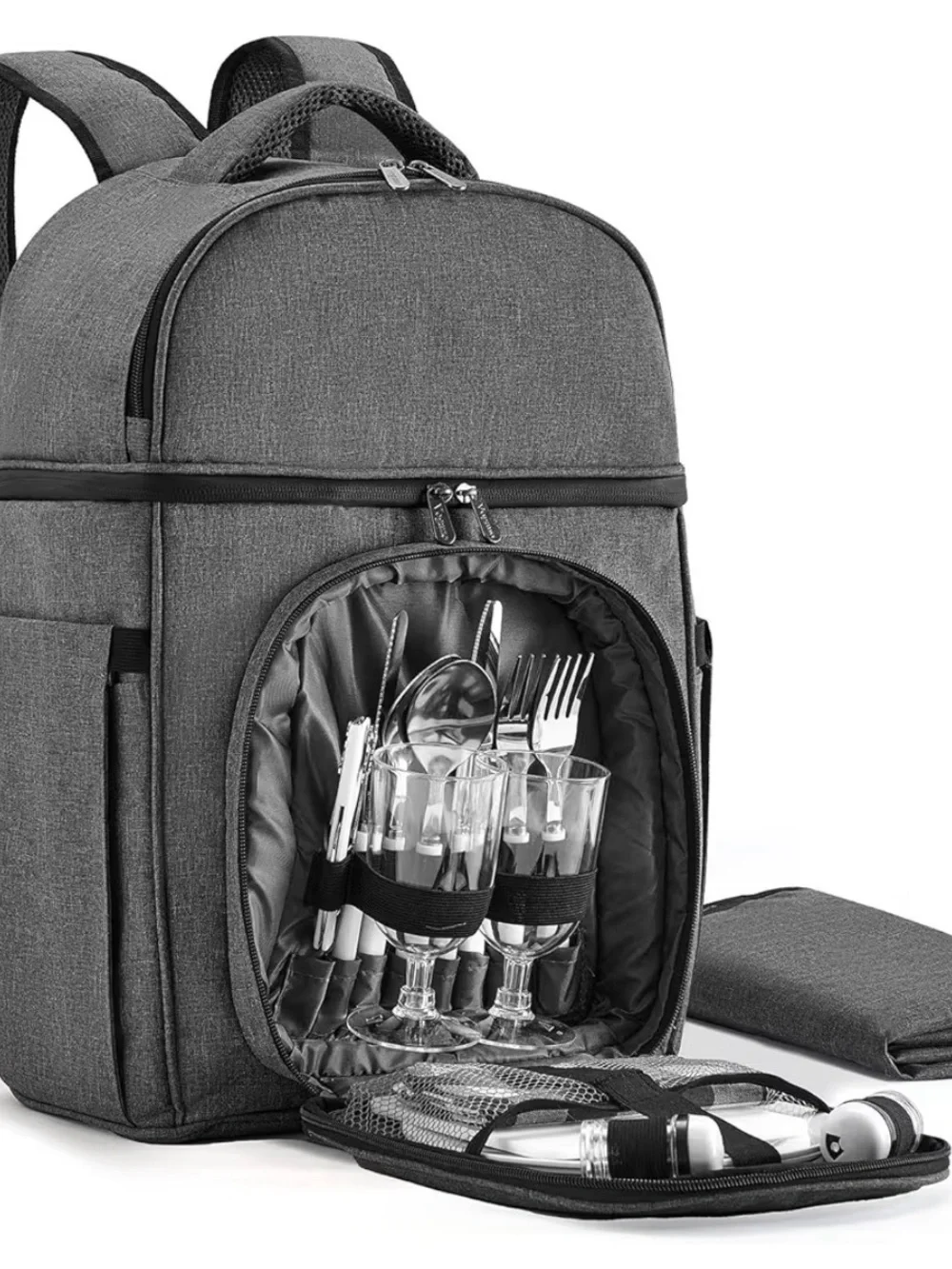 New Vogano Charcoal Gray Picnic Backpack - complete with everything you need!
